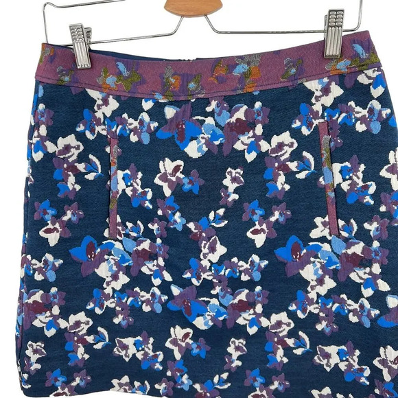 Anthropologie Maeve Cardana Mini Skirt Floral Brocade  Blue Purple Size US 4 - Picture 4 of 9